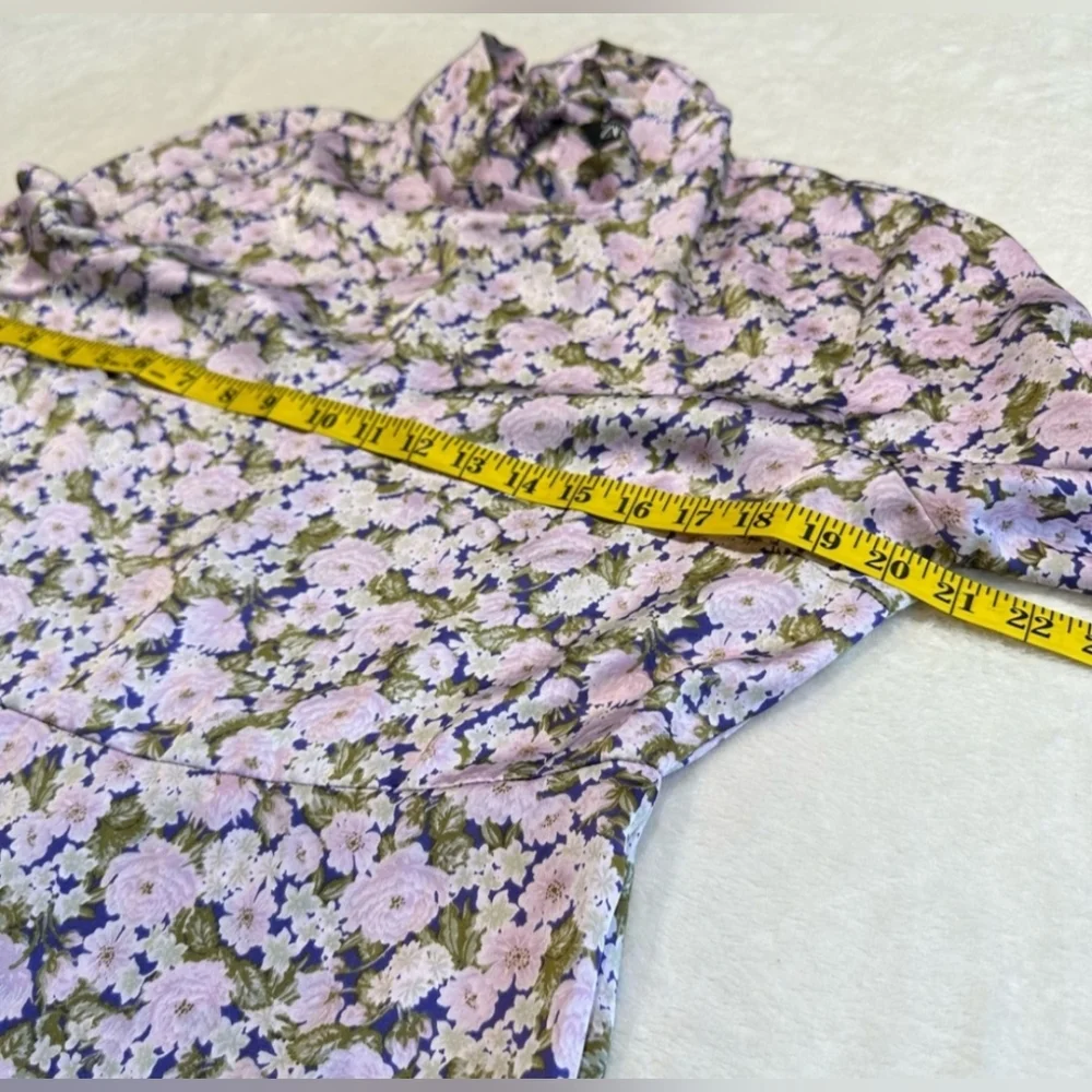 (SOLD) ZARA Satin Effect Mock Neck Longsleeve Dress XL, Purple/Green - Picture 5 of 12